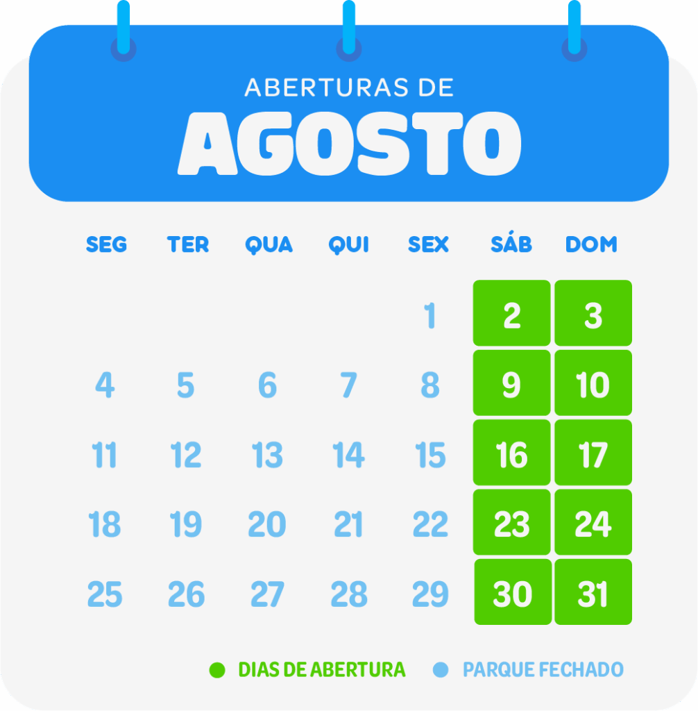 Calendário do mês de agosto
