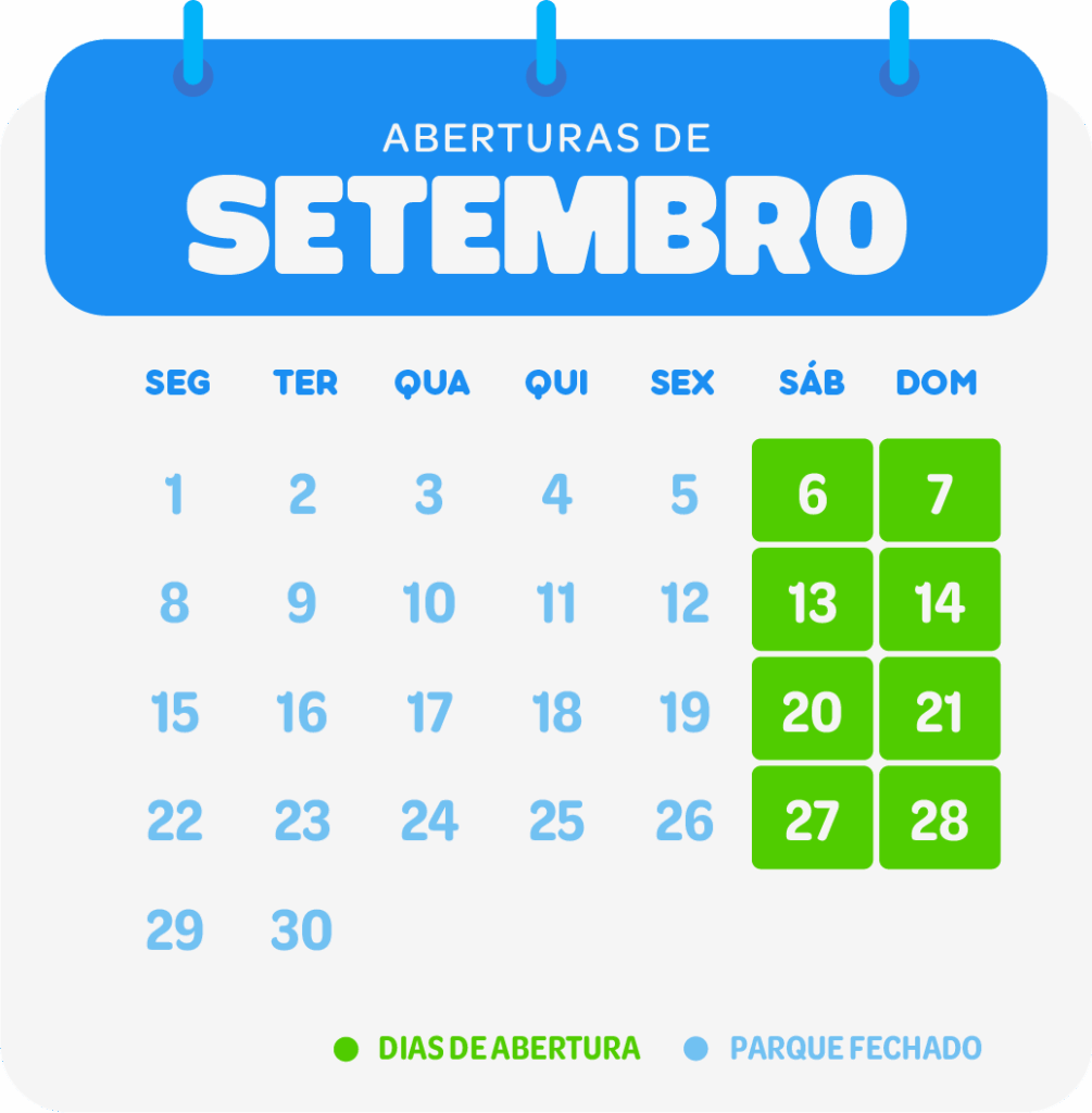 Calendário de aberturas do mês de setembro de 2025