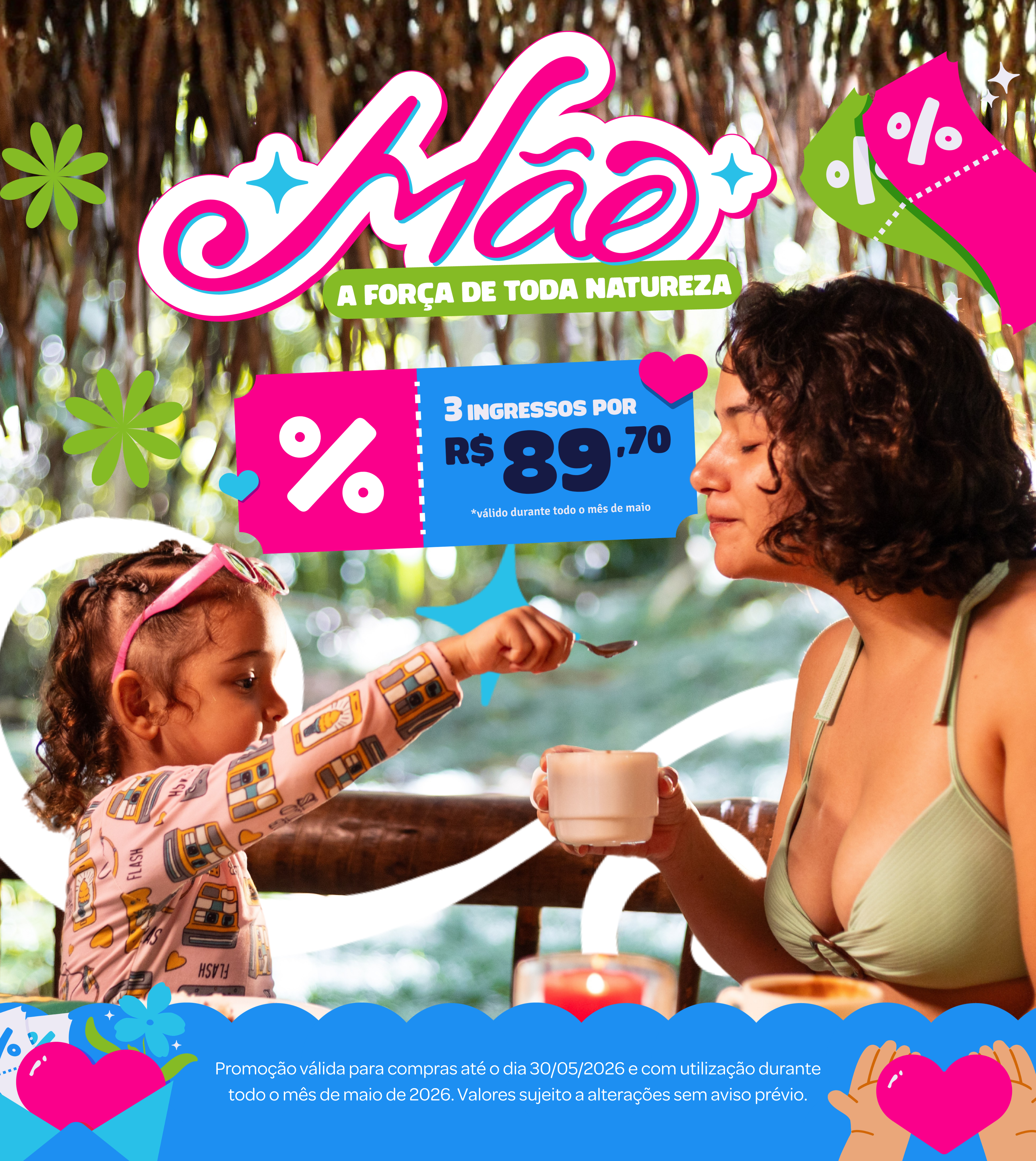 Imagem de uma criança e a sua mãe tomando chocolate quente na tapiocaria do ArajaraPark.